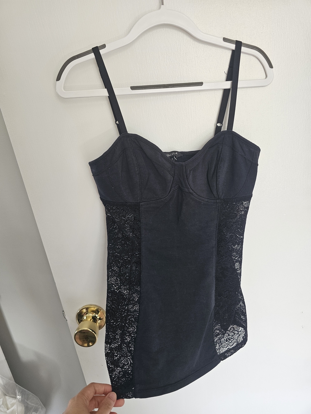 Talula Black Lace Panel Bustier Chemise Tank Top Size S Cotton Spandex Blend